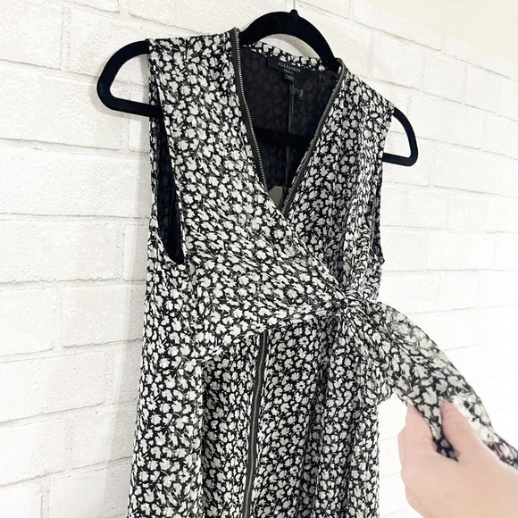 All Saints Gray Floral Jayda Scatter Dress Zip Front Women's Size Medium NEW - Picture 7 of 10